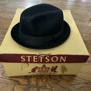 Vintage Black Stetson 3x Beaver Quality Fedora Black Sz 7 1/4 With Box